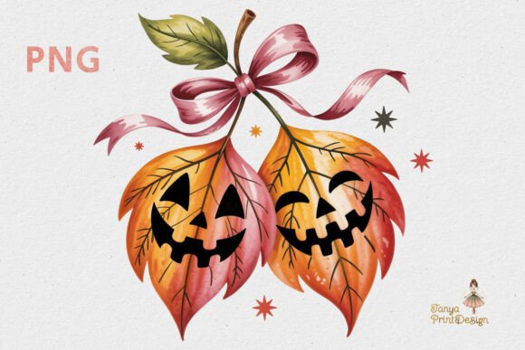 Autumn Jack-O Lantern Leaves Clipart PNG