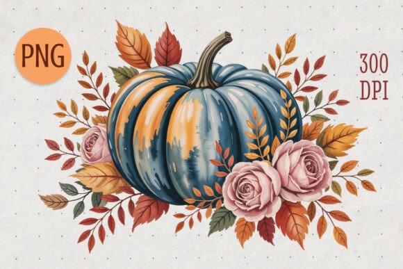 Blue Pumpkin Roses Clipart PNG, Fall: A Versatile Digital Asset for Autumn Creativity
