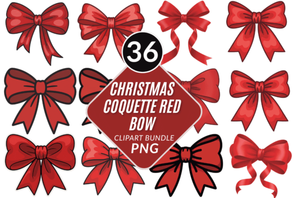 Christmas Coquette Red Bow PNG Bundle: Elevate Your Creative Projects with High-Quality Digital Artwork