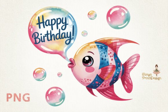 Cute Happy Birthday Fish Clipart PNG: A Splashy Way to Celebrate