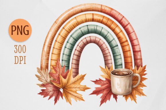 Fall Rainbow Coffee Clipart Leaves PNG