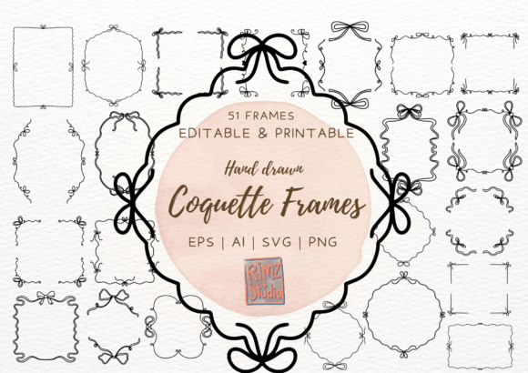 Hand Drawn Coquette Bow Frames SVG EPS
