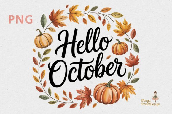 Hello October Autumn Wreath Clipart PNG