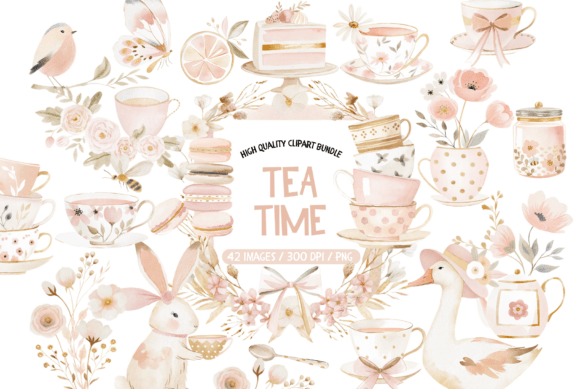 Pastel Tea Time Clipart Set: A Delicate Addition to Creative Projects