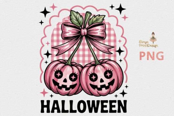 Pink Gingham Halloween Pumpkins PNG: A Whimsical Twist for Your Spooky Season Projects