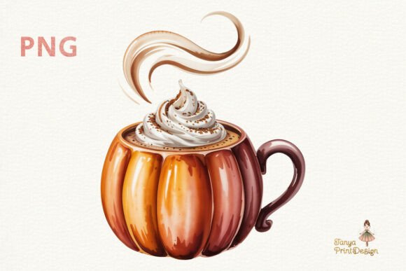 Pumpkin Spice Latte Clipart Watercolor: Elevate Your Creative Projects with Autumn Elegance