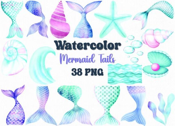 Watercolor Mermaid Tails Clipart Set